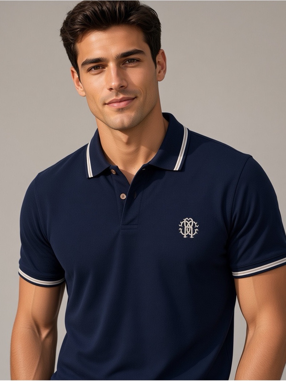 Roberto Cavalli Navy Polo with White Contrast Trim